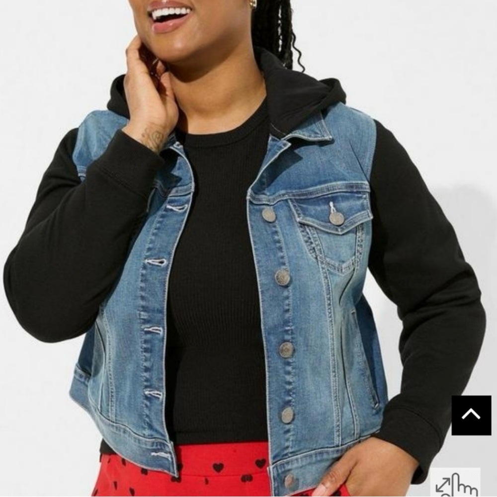 Denim Hooded Knit Sleeve Trucker